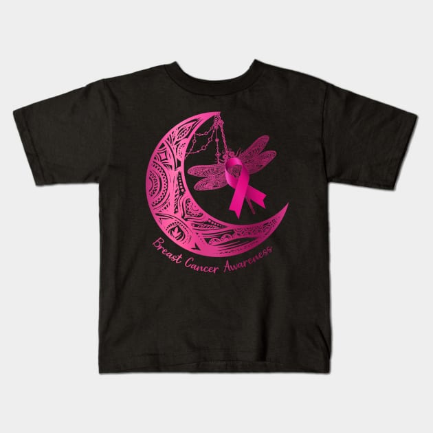 Henna Moon Dragonfly Breast Cancer Awareness Kids T-Shirt by Chapmanx